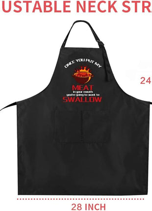 ZOORON Funny Black Chef Aprons for Men Adjustable BBQ Grill Kitchen Cooking Aprons with Pockets, Grill Accessories
