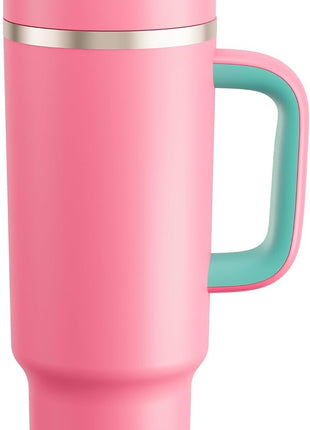 40 oz Tumbler with Handle and Straw: Stainless Steel Insulated Tumbler Keeps Cold for 24 Hours, Leakproof Travel Cup Fits in Cup Holder and BPA-Free,Tulip