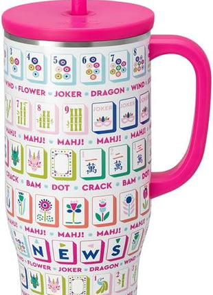 Swiglife 40oz Mega Mug, 40oz Tumbler with Handle and Straw, Extra Large Insulated Tumblers, Cup Holder Friendly Travel Mug (Mahjong)