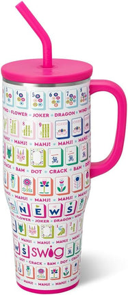 Swiglife 40oz Mega Mug, 40oz Tumbler with Handle and Straw, Extra Large Insulated Tumblers, Cup Holder Friendly Travel Mug (Mahjong)
