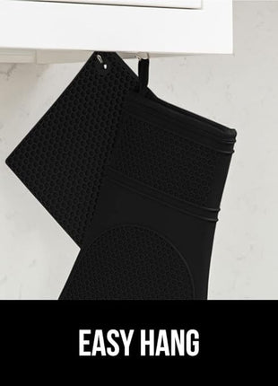 GORILLA GRIP BPA-Free Soft Silicone Oven Mitts and Pot Holders Sets of 4, Heat Resistant Waterproof Cooking Gloves, Thick Cotton Lining, Flexible Gripping for Baking Grilling, Kitchen Trivets, Black