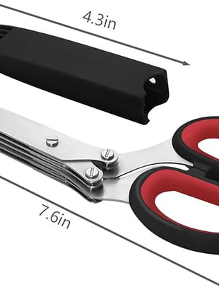 LHS Herb Scissors, Multipurpose 5 Blade Kitchen Herb Shears with Safety Cover, Kitchen Scissors for Chopping Basil Chive Parsley -Black