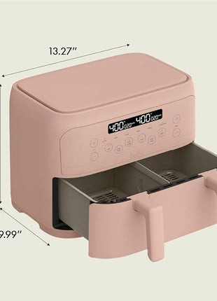 bella 4 Qt TriZone Air Fryer, EverGood™ Ceramic Nonstick Coating, Dual Basket Design w Removable Divider, Digital Touchscreen Control w 6 Preset Cooking Options, 1200 Watt, 3lb Capacity, Blossom