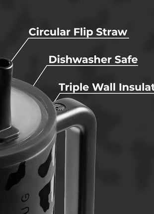 HydroJug Traveler - 40 oz Water Bottle with Handle & Flip Straw - Fits in Cup Holder, Leak Resistant Tumbler-Reusable Insulated Stainless Steel & Rubber Base - Gifts for Women & Men, Black Leopard