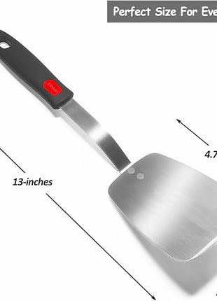 Stainless Steel Spatula, Solid Metal Turner for Kitchen Use, VOVOLY Heavy Duty Cooking Spatula, Wide Blade with Beveled Edge, Heat Resistant Silicone Handle, Dishwasher Safe
