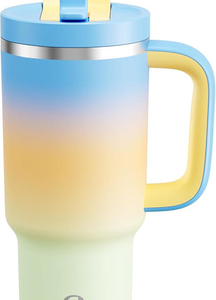 ENCOOL 32 oz Tumbler with Handle and Straw: Stainless Steel Insulated Tumbler Keeps Cold for 24 Hours, Leakproof Travel Cup Fits in Cup Holder and BPA-Free, Sunny Breeze