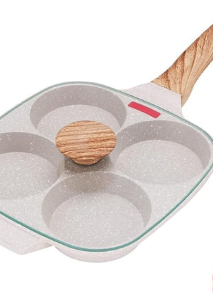 Egg Pan, Egg Frying Pan with Lid Nonstick 4 Cups Pancake Pan Fried Egg Pan for Breakfast, Gas Stove & Induction Compatible (White)