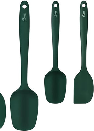 HOTEC 600℉ Heat Resistant BPA-Free Silicone Rubber Spatula Set,Kitchen Cooking Spatulas, Baking, Mixing for Non Stick Cookware, Dishwasher Safe, Dark Green Set of 5