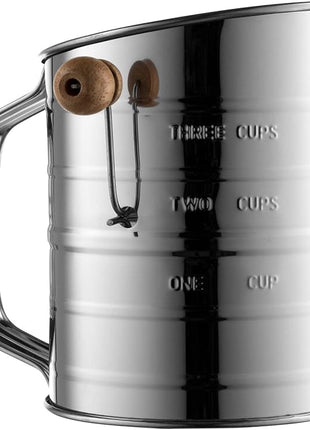 Bellemain 3 Cup Flour Sifter for Baking Fine Mesh Rotary Hand Crank with Loop Agitator for Quick Sifting, Flour Sifter Stainlees Steel
