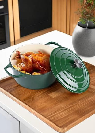 Miereirl 6 Quart Enameled Dutch Oven Pot with Lid, Cast Iron Dutch Oven with Dual Handles for Bread Baking, Cooking, Non-stick Enamel Coated Cookware (Green)