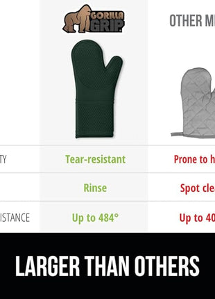 GORILLA GRIP BPA-Free Soft Silicone Oven Mitts, Heat Resistant and Waterproof Cooking Gloves, Thick Cotton Lining, Flexible Gripping for Baking Grilling, Kitchen Potholders Set, 12.5x8.3, Hunter Green