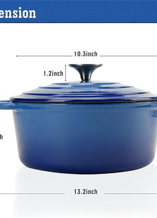 Dutch Oven 5 Quart Enameled Cast Iron Dutch Oven Pot with Self Basting lid Blue Heavy Duty Dutch Ovens Dual Handles Porcelain Enameled Cast Iron Pot Family or Friends Gifts