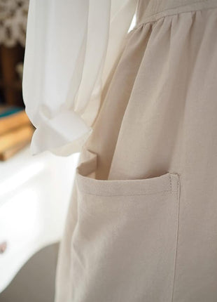 Uaussi Cotton Linen Apron Cross Back Work Apron for Women with Pockets Pinafore Dress X Cross Halter Apron for Chef Gardening