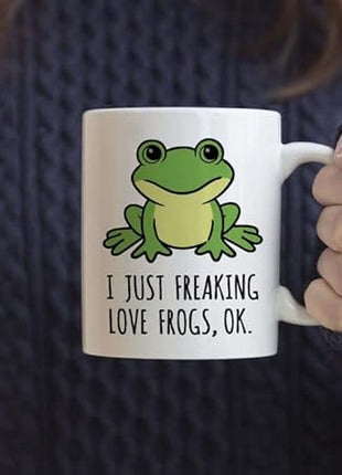 LOZACHE Cute Frog Coffee Mug, 11oz, Ceramic Tea & Milk Cup, Funny Gag Gift, White Elephant, for Frog Lovers