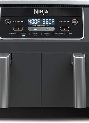 Ninja DZ201 Foodi 8 Quart 6-in-1 DualZone 2-Basket Air Fryer with 2 Independent Frying Baskets, Match Cook & Smart Finish to Roast, Broil, Dehydrate & More for Quick, Easy Meals, Grey