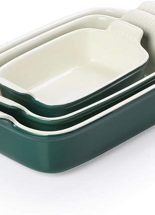 Sweejar Baking Pans Set, Ceramic 9x13 Baking Dish with Handle, Rectangular Casserole Dishes for Oven, Bakeware Sets of 3, Durable Lasagna Pan Deep for Kitchen, Banquet, Wedding Gift(Jade)