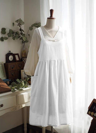 Uaussi Cotton Linen Apron Cross Back Work Apron for Women with Pockets Pinafore Dress X Cross Halter Apron for Chef Gardening