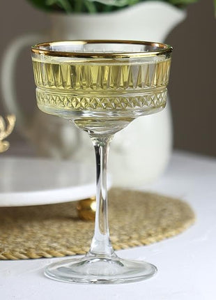 Pasabahce Vintage Golden Touch Coupe Glasses Set Of 4 - Exclusive Champagne, Cocktail, Martini, Wine Glasses - Long Stem Glassware - 8.8 oz - Perfect for Parties, Gifts, Housewarming, Weddings