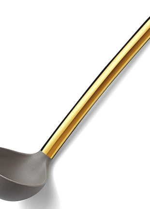 Gold Ladle, Berglander Non-stick Silicone Kitchen Ladle With Titainium Gold Plating handle, Soup Ladle, Cooking Ladle Soup Spoon For Cooking, Dishwasher Safe, Easy to Clean