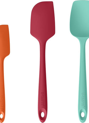 U-Taste Silicone Baking Spatula Set: 600ºF High Heat Resistant, Food Grade Flexible Rubber Kitchen Cooking Mixing Scraper, Food Grade Seamless Utensil for Nonstick Cookware Set of 3 (Multicolors)