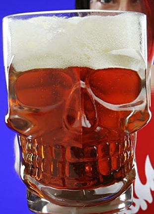 Circleware Skull Face Beer Mug Drinking Glasses with Handle, Set of 2, Heavy Base Funny Entertainment Glassware for Water, Juice and Halloween Decorations Beverage Gifts, 17.6 oz.