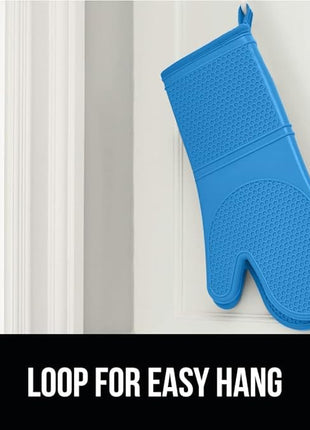GORILLA GRIP BPA-Free Soft Silicone Oven Mitts, 14.5x8.3, Heat Resistant and Waterproof Cooking Gloves, Thick Cotton Lining, Flexible Gripping for Baking Grilling, Kitchen Potholders Set of 2, Aqua