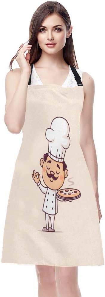 EKOBLA Chef Aprons Hot Pizza Cook Cuisine Cute Fast Food Hat Italian Man Moustache Waterproof Resistant Chef Cooking Kitchen BBQ Adjustable Aprons for Women Men 27x31 Inch