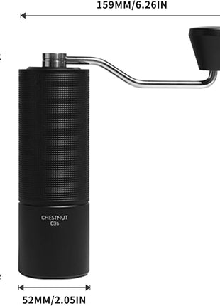 TIMEMORE Chestnut C3S Manual Coffee Grinder, Stainless Steel S2C Conical Burr Coffee Grinder, Hand Coffee Grinder, Adjustable Grind Setting for Travel/Camping/Home, Black