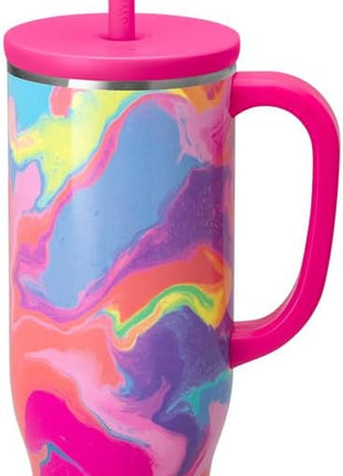 Swiglife 30oz Mega Mug, 30oz Tumbler with Handle and Straw, Large Insulated Tumblers, Cup Holder Friendly Travel Mug, Stainless Steel 30 oz Tumbler, Reusable Insulated Water Bottle (Candy Crush)