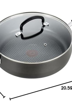 T-fal Ultimate Hard Anodized Non Stick Jumbo Cooker With Lid & Helper Handle 5 Quart, Oven Broiler Safe 400F, Lid Safe 350F, Cookware, Deep Frying Pan, Skillet, Pots and Pans, Dishwasher Safe, Grey