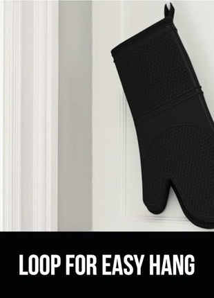 GORILLA GRIP BPA-Free Soft Silicone Oven Mitts, 14.5x8.3, Heat Resistant and Waterproof Cooking Gloves, Thick Cotton Lining, Flexible Gripping for Baking Grilling, Kitchen Potholders Set of 2, Black