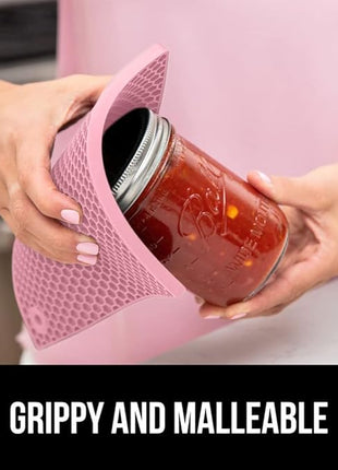 GORILLA GRIP BPA-Free Soft Silicone Oven Mitts and Pot Holders Sets of 4, Heat Resistant Waterproof Cooking Gloves, Thick Cotton Lining, Flexible Gripping for Baking Grilling, Kitchen Trivets, Pink