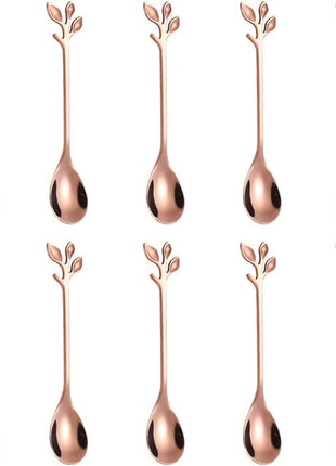 AnSaw Elegant Rose Gold Leaf Coffee Spoons - 10-Piece, 4.7" Mini Stainless Steel Espresso & Dessert Tea Spoons, Perfect for Demitasse & Small Servings