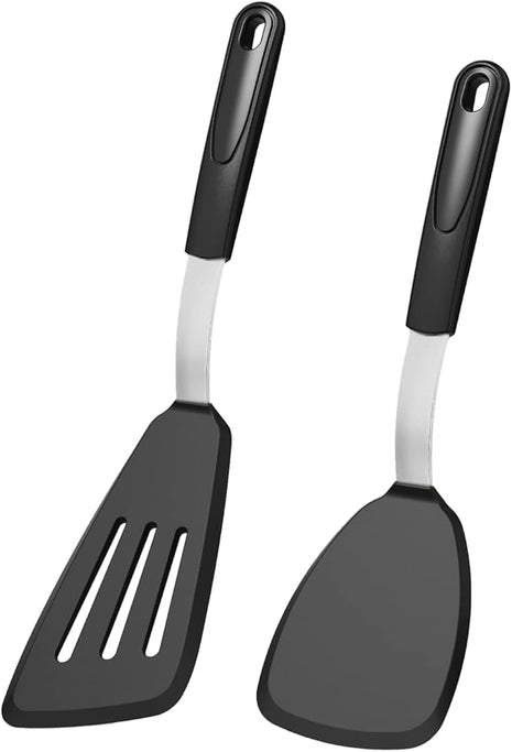 Silicone Spatula Turner Set of 2, GEEKHOM 600°F Heat Resistant Cooking Spatulas for Nonstick Cookware, Extra Large Flexible Kitchen Utensils BPA Free Rubber Spatulas for Pancake, Eggs, Fish, Black
