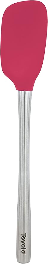Tovolo Spoon Spatula Spoonula with Stainless Steel Handle Ergonomic Grip Viva Magenta, Silicone Scoopula Kitchen Utensil Non Scratch Easy Clean Dishwasher Safe Heat Resistant Flex Core Scoop Spatula