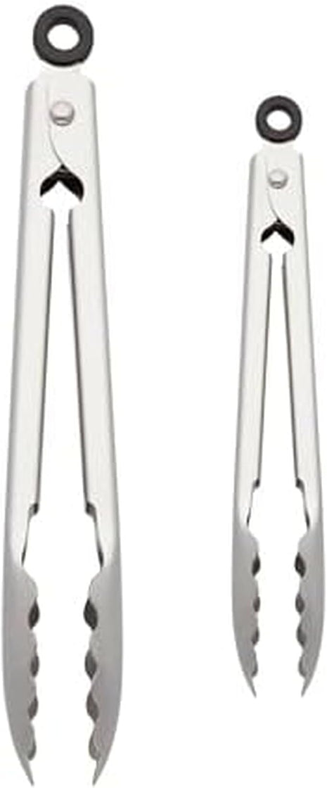 KitchenAid Set of 2 Stainless Steel Tongs with Scalloped Edges Easy Lock Dishwasher Safe Durable and Versatile 7 Inch and 9 Inch Silver