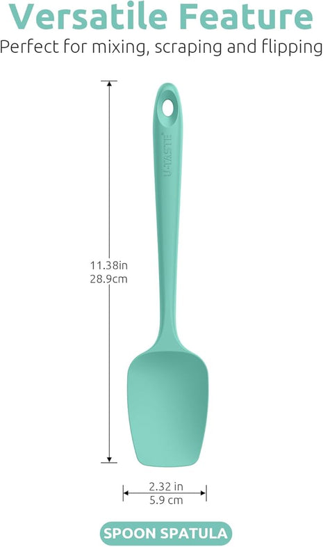 U-Taste Silicone Spoon Spatula Set, 600ºF High Heat Resistant Food Grade Flexible Rubber Scraper, Cooking Mixing Baking Kitchen Utensils Set of 3 (Aqua Sky)