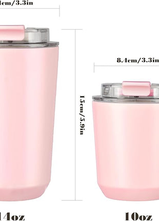 Puraville Insulated Tumblers with Lid, 14 oz Travel Coffee Mug Stainless Steel Vacuum Cup, Leak Proof Reusable Double Walled Coffee Tumbler for Iced and Hot Drinks, Pink