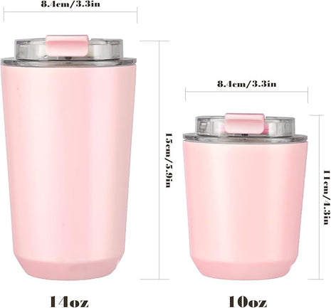 Puraville Insulated Tumblers with Lid, 14 oz Travel Coffee Mug Stainless Steel Vacuum Cup, Leak Proof Reusable Double Walled Coffee Tumbler for Iced and Hot Drinks, Pink