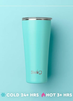 Swig Life 32oz Insulated Tumbler, Travel Coffee Tumbler with Lid, Cup Holder Friendly Travel Coffee Mug, Stainless Steel with Lid (Golf Ball)