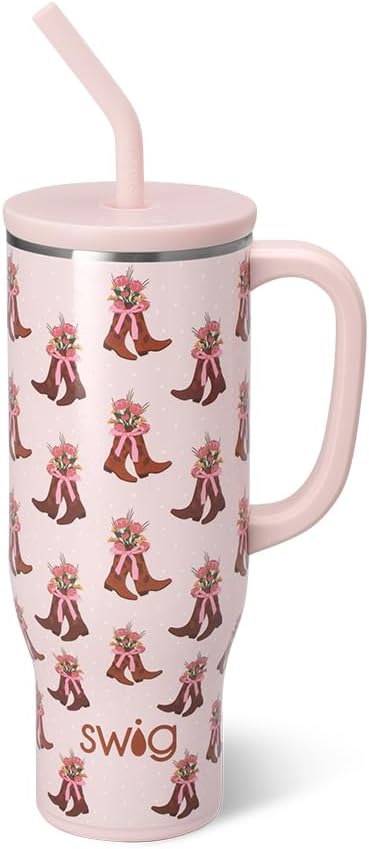 Swiglife 30oz Mega Mug, 30oz Tumbler with Handle and Straw, Large Insulated Tumblers, Cup Holder Friendly Travel Mug, Stainless Steel 30 oz Tumbler, Reusable Insulated Water Bottle (Cowgirl Coquette)