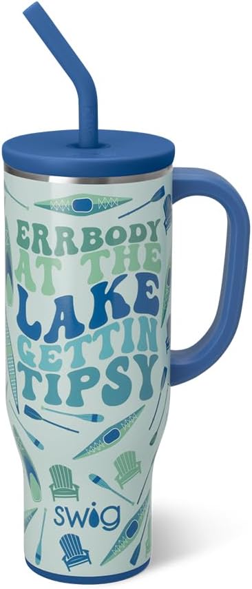 Swig Life 30oz Mega Mug, 30oz Tumbler with Handle and Straw, Large Insulated Tumblers, Cup Holder Friendly Travel Mug, Stainless Steel 30 oz Tumbler, Reusable Insulated Water Bottle (Errbody Lake)