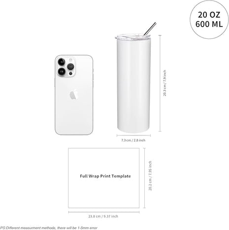 PYD Life 10 Pack Sublimation Tumblers Bulk Blank 20 OZ Skinny White Stainless Steel Tumbler Cups with Straw and Lid for Mug Tumbler Heat Press Sublimation Oven Printing