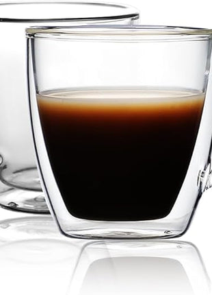 CNGLASS Insulated Espresso Glass Mugs 5.4oz/160ml, Small Clear Coffee Mugs Set of 2, Double Wall Glass Cups with Handle for Tea and Macchiato