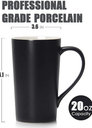 Smilatte 20 oz Large Coffee Mugs, M007 Plain Tall Ceramic Cup with Handle for Dad Men, Set of 2, Black