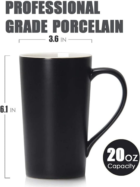 Smilatte 20 Ounces Extra Large Coffee Mug, M007 Plain Tall Big Ceramic Latte Cappuccino Tea Cup with Handle for Dad Men Boss Coworkers,Ideal Mugs for Office Home Daily Use, Black