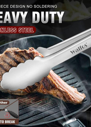 Walfos Kitchen Small Tongs - 7 inch Heavy Duty Mini Food Tongs, Stainless Steel and Non-Slip Heat Resistant Handle - Great for Cooking, Salad, Grilling and Barbecue，3 Piece