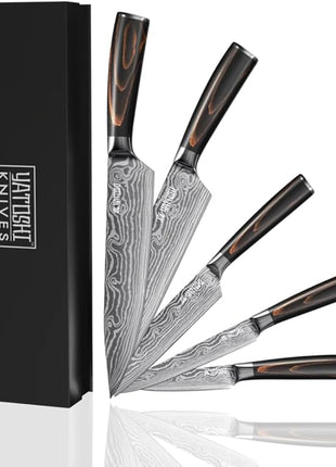 Yatoshi 5 Piece Knife Set - Pro Kitchen Knife Set Ultra Sharp High Carbon Stainless Steel with Ergonomic Handle
