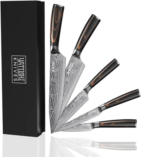 Yatoshi 5 Piece Knife Set - Pro Kitchen Knife Set Ultra Sharp High Carbon Stainless Steel with Ergonomic Handle