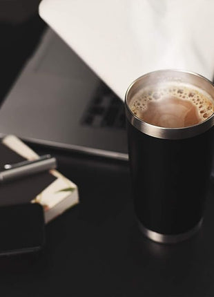 DOMICARE 20oz Stainless Steel Tumbler Bulk with Lid, Double Wall Vacuum Insulated Travel Mug, Powder Coated Coffee Cup, Powder Black, 4 Pack